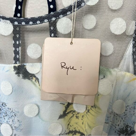 RYU Anthropologie Tulle Fit and Flare Floral Dress Mesh Polka Dot Overlay NWT - Picture 3 of 13